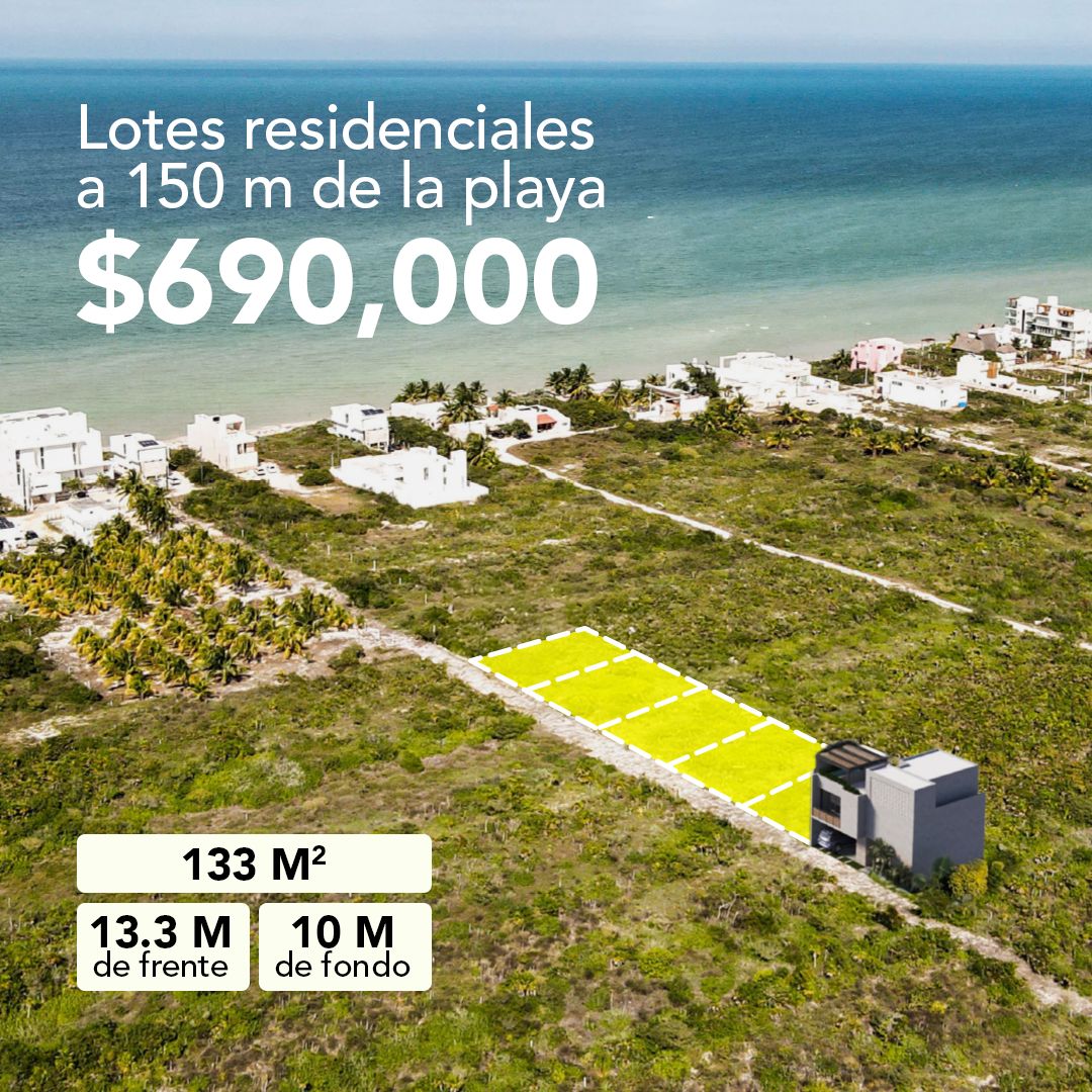 Lotes residenciales San Benito 133m² a 150m del mar Yucatán desde $690,000 MXN