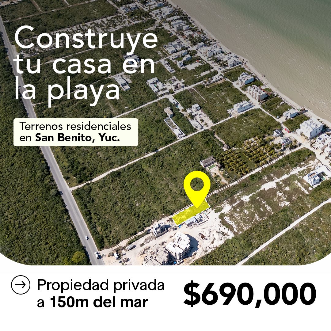 Vista aérea terrenos San Benito Dzemul propiedad privada 150m playa Yucatán