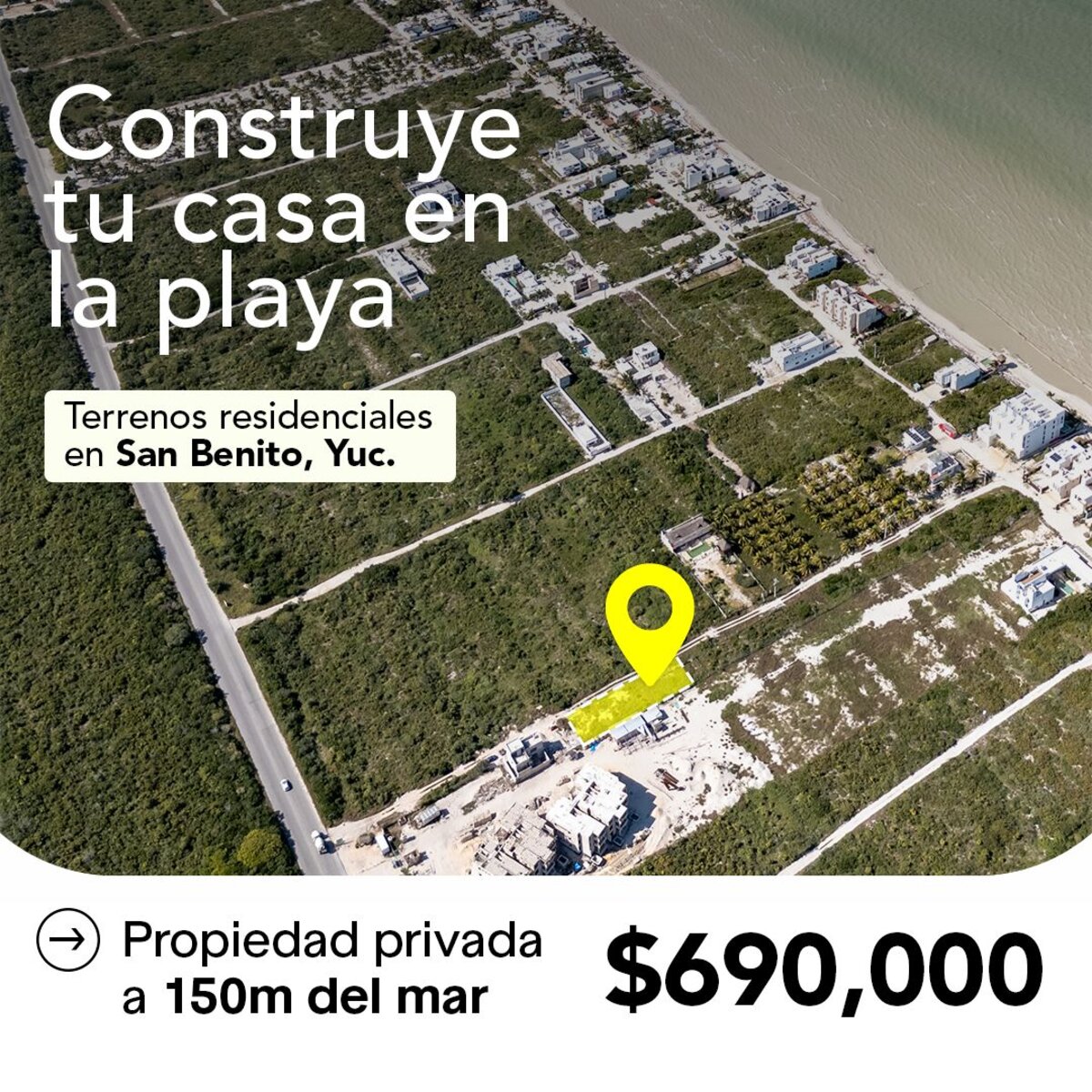 Lotes San Benito Dzemul Yucatán 13.3m frente 10m fondo playa norte Yucatán